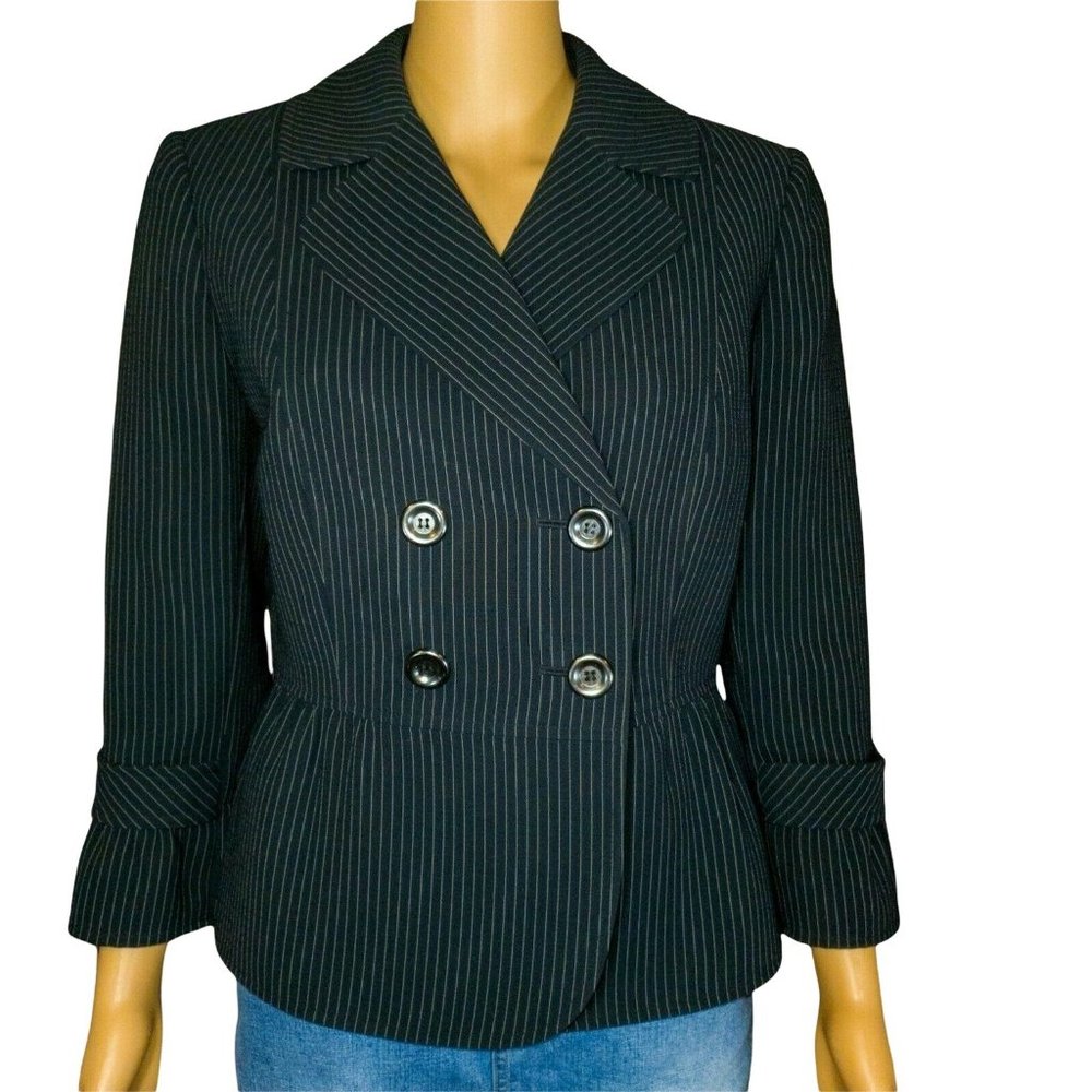 Tahari Black Pin Striped Career Blazer Size 8P